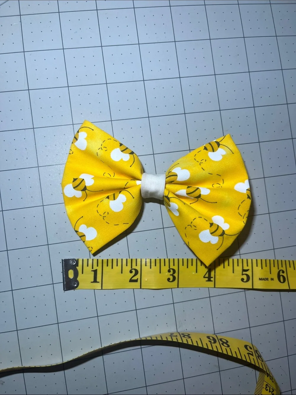 Yellow Bee Print Kids Hair Bow with White Center